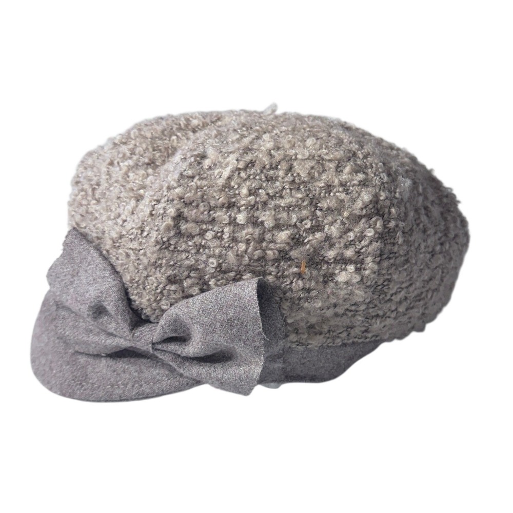 Unbranded Newsboy Cap Women OS Tan Bouclé Bow Accent Parisian Chic Cozy